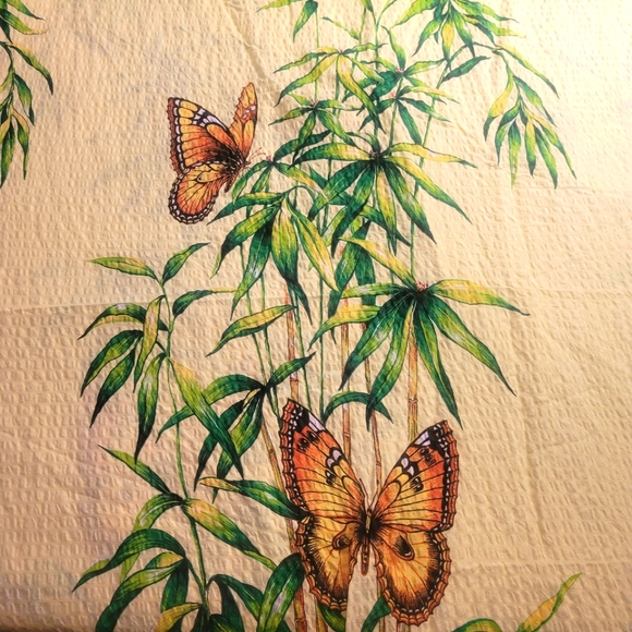 Vtg Tiger butterfly Asian light cotton soft linen FEEL coverlet & 2 Pillowcases - Picture 2 of 6